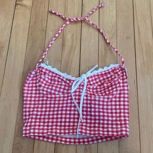 Betsey Johnson Red & White Gingham Halter Crop Top